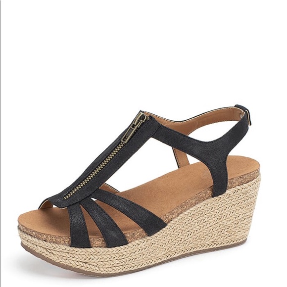 Yellow Box Shoes - Yellow Box wedge sandals- Black -6